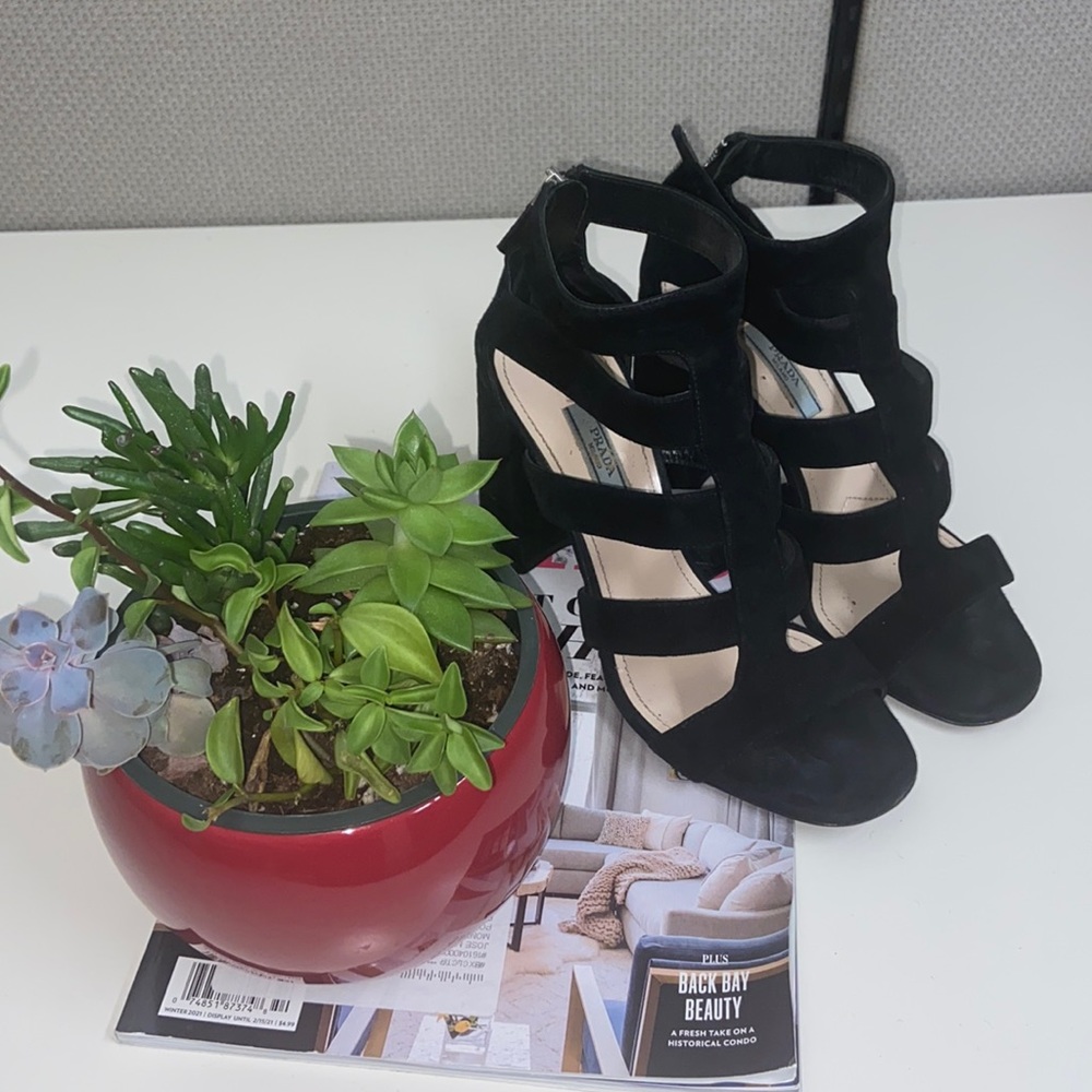 Prada Black Suede Caged Sandals
